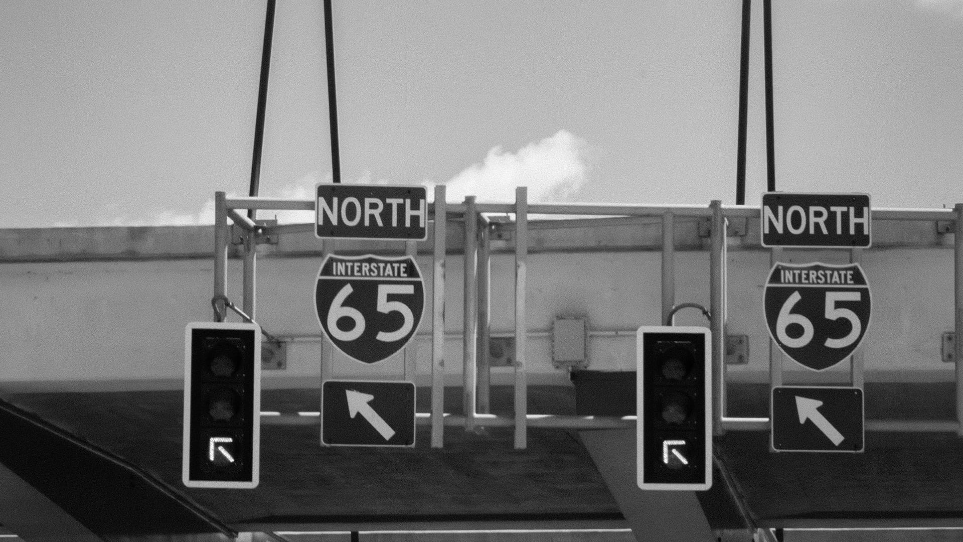 Interstate 65 North traffic signals and overhead sign assemblies — James H Drew Corporation traffic signal installation in Columbus, Indiana